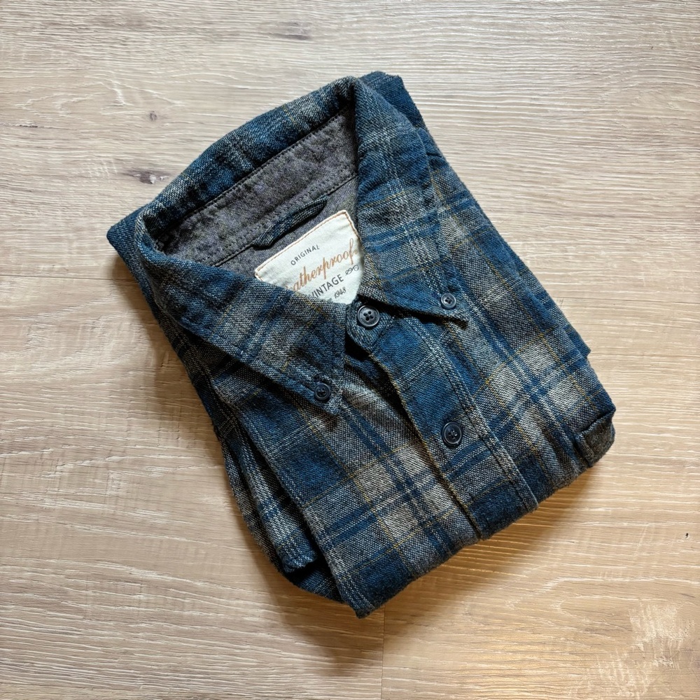 Original Weatherproof Vintage Flannel Shirt Men’s Medium Blue Plaid Button Up - Picture 2 of 10